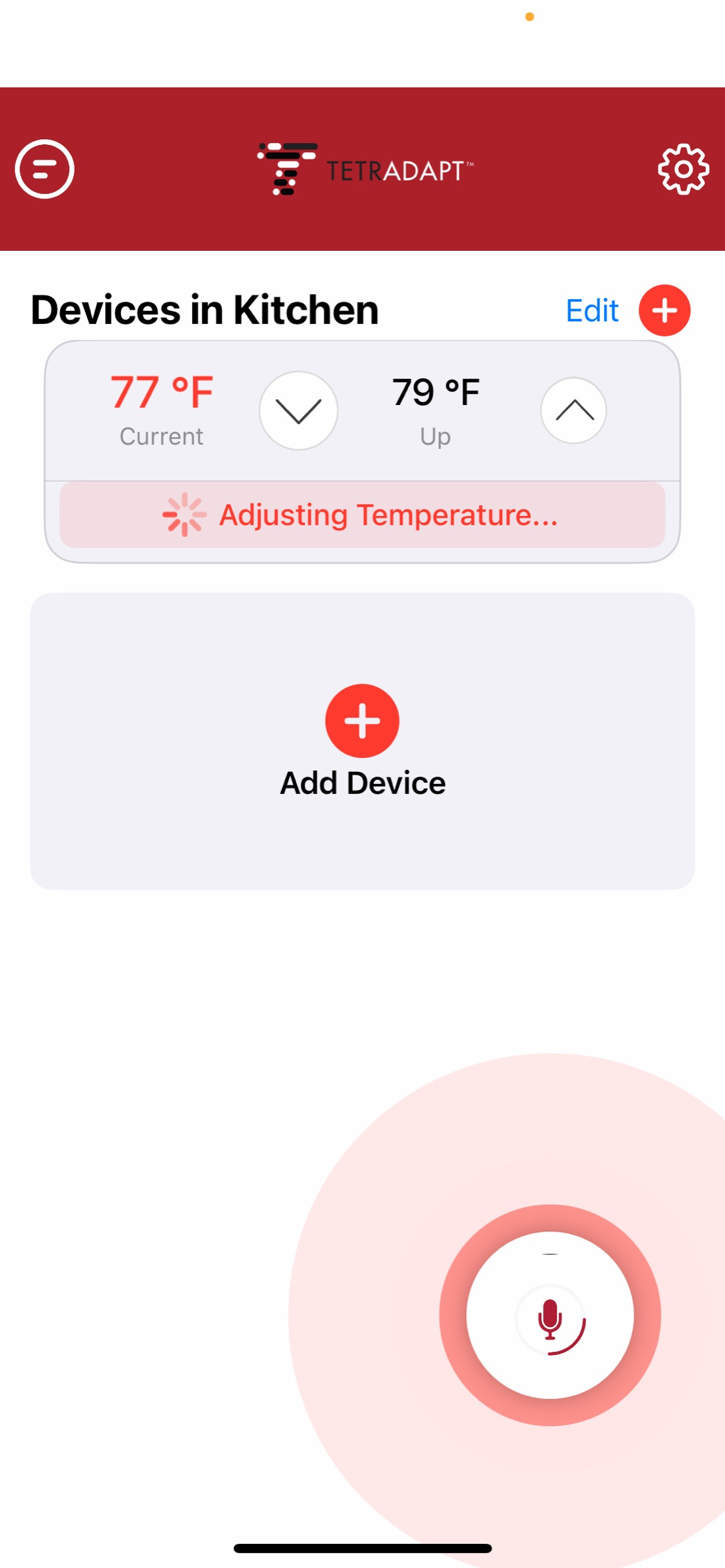 Room controls in the Tetradapt app on a phone
